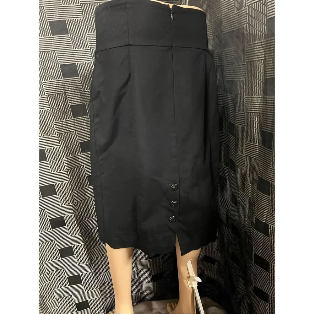 Worthington Black Button Pencil‎ Below Knee Slit Office Skirt Sz. 14